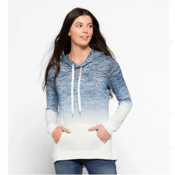 StitchFix Market & Spruce Perine Pocket Hooded Knit Top Blue White Ombre Size XL - Picture 1 of 8